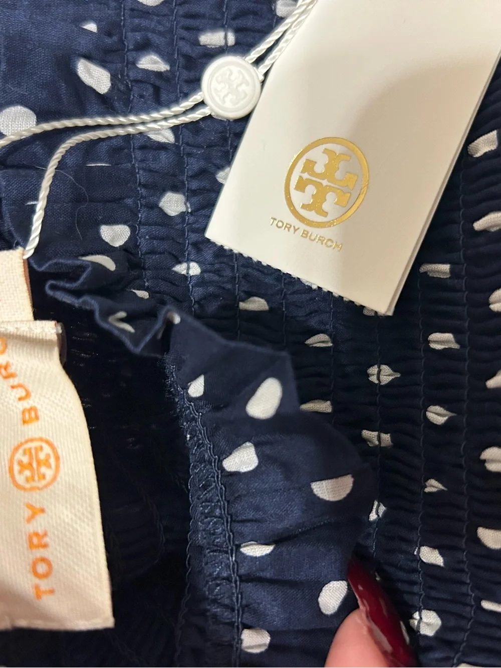 Tory Burch Navy White Polka Dot Tiered Maxi Dress